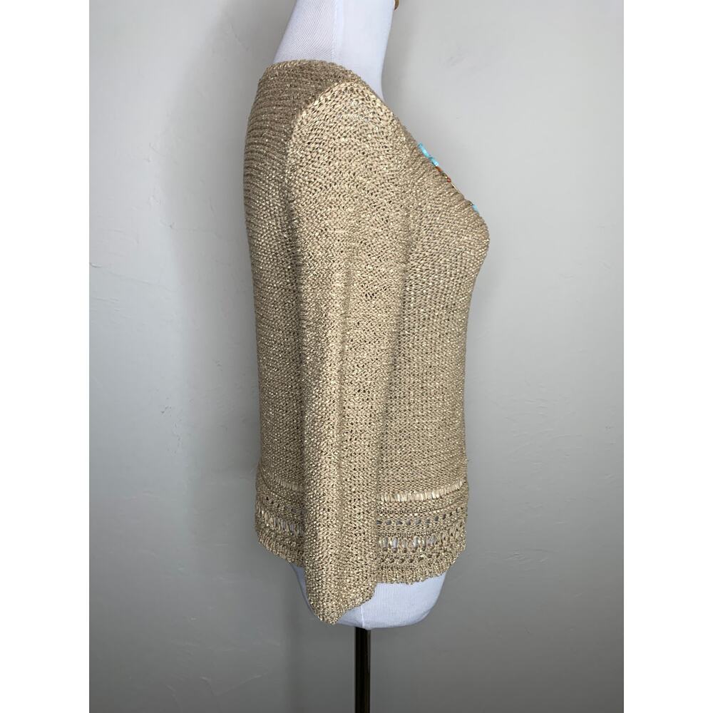 Gold Beaded Sweater Size Small Petite Turquoise Gold Rust Beads Western - Picture 4 of 8
